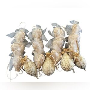 VTG 90’s Set of 8 Victorian Christmas Ornaments Cream Gold Ribbons Bows Holiday